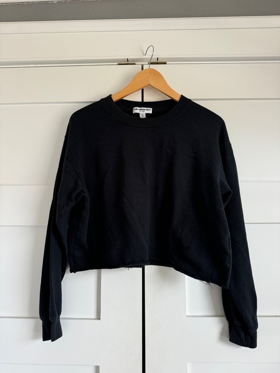 Sub_Urban Riot Tops - Sub_Urban Riot Black Cropped Raw-Hem Crewneck Sweatshirt
